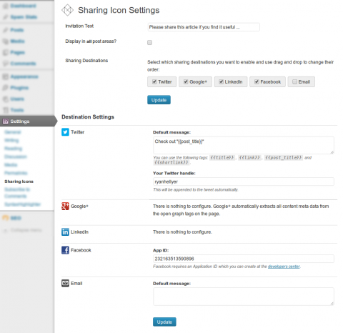 The admin settings page for the Metro Share plugin.