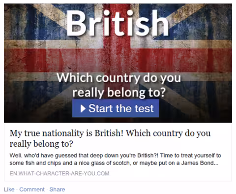 Click bait link for "Which country do you really belong to?" quiz.